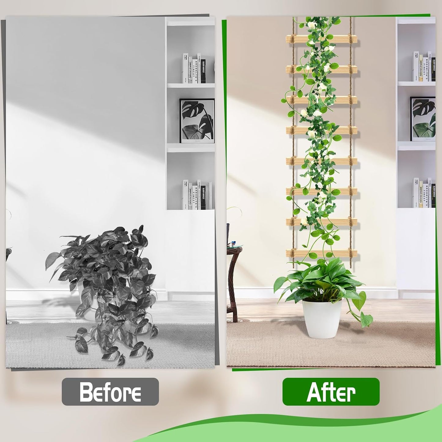 2Pcs Climbing Plants Ladder Support for Indoor & Outdoor- 4.3 ft Wood Ladder Design Plant Trellis, Reliable Garden Support for Vines & Climbers and More, Easy to Install, Home Deocr