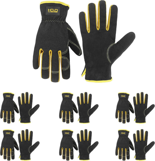 HANDLANDY Leather Work Gloves for Men & Women, Reinforced Durable Garden Gloves, Cowhide Working Glove for Gardening