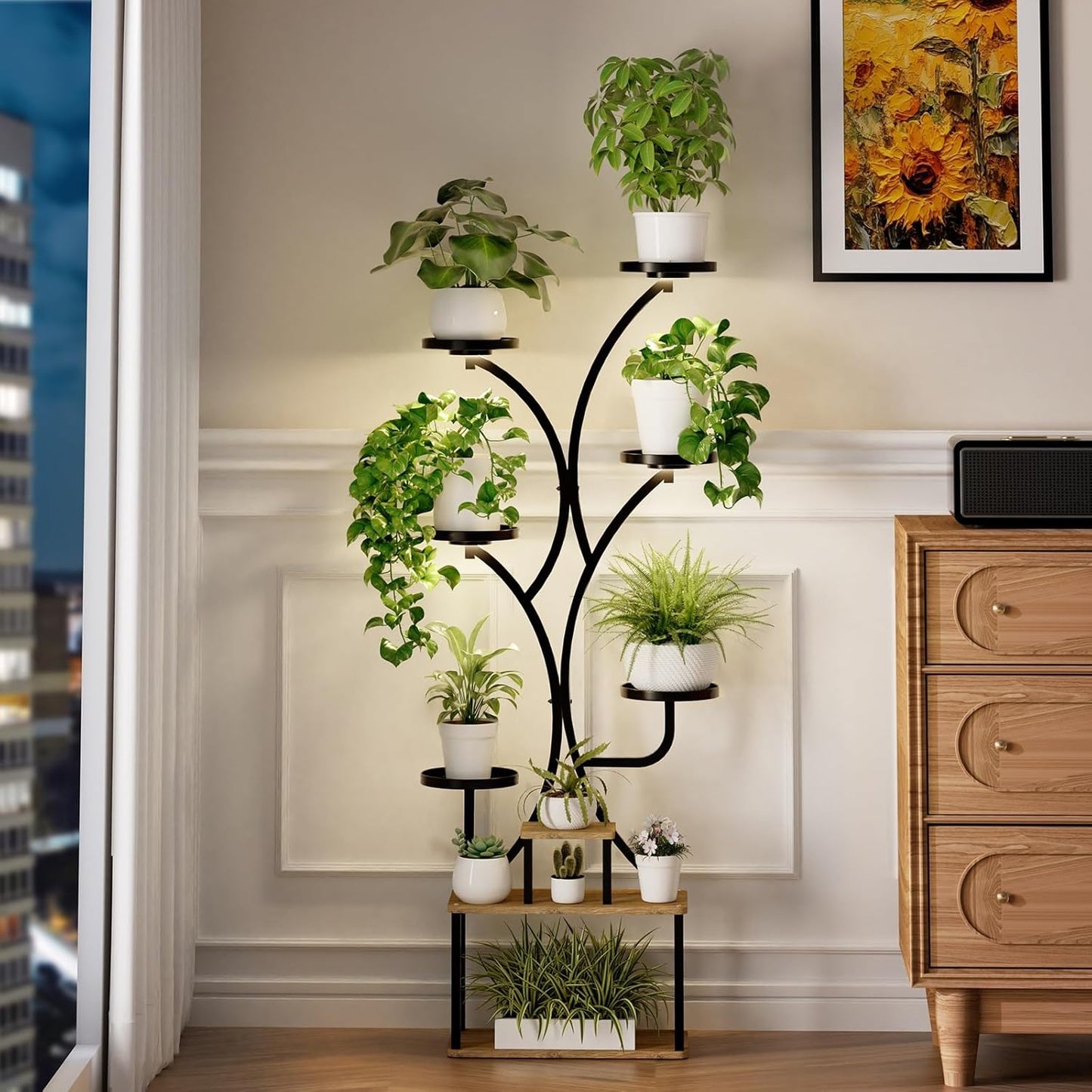70" Tall Plant Stand Indoor with Grow Lights - Aesthetic 9-Tier Plant Holders for Multiple Plants - Large Curved Metal Flower Display Stand, Corner Plant Shelf for Living Room Home Gardening Decor