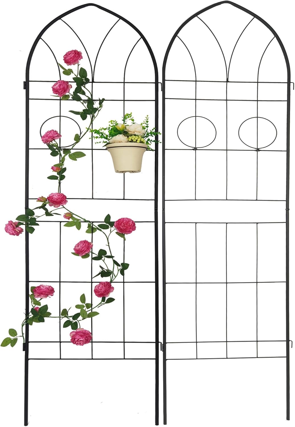 2 Pack Metal Garden Trellis 78.7" H Garden Fence Rustproof Trellis for Climbing Plants Support Roses Flower Outdoor Lawn Black