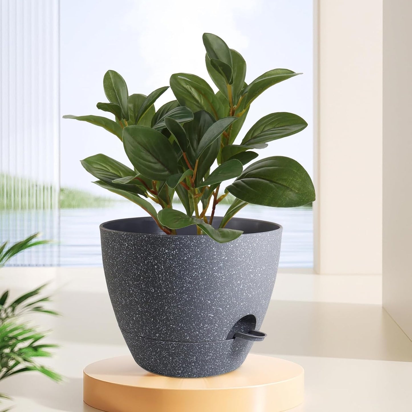 12 inch Large Self Watering Pots, Planter, Plant Pots with Mesh Drainage Holes for Indoor Outdoor House Plants and Garden, Plastic Flower Pots with Deep Reservoir, Speckled Grey