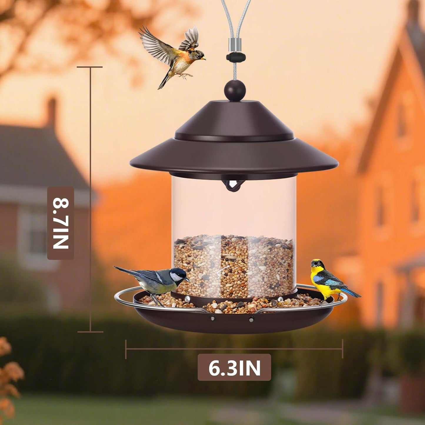 Bird Feeders for Outdoors, Hanging Metal Roof Bird Feeder with 2LB Clear Tube Seed Capacity for Viewing Cardinal Finch, Wild Birdfeeders for Outside Garden Yard Decoration