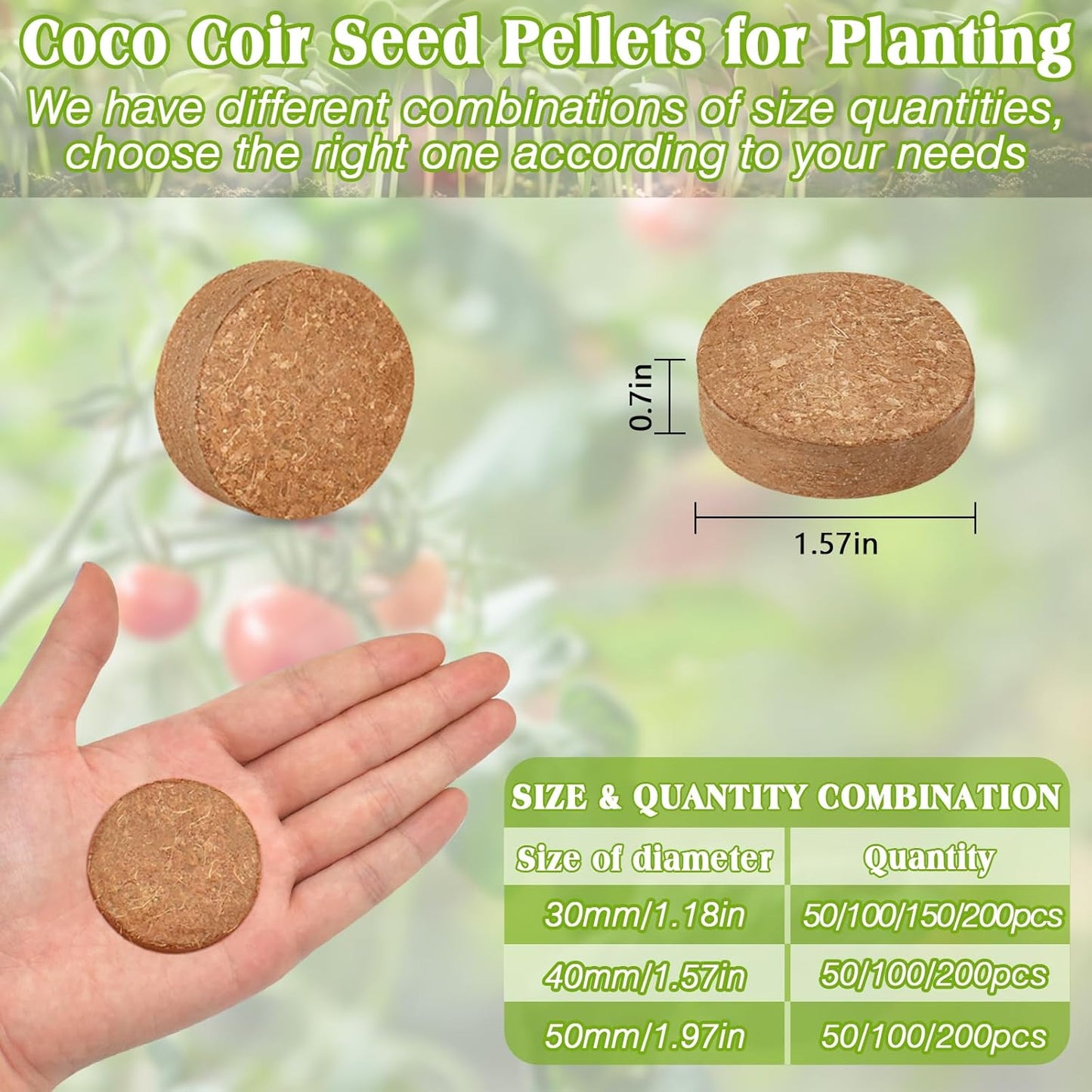 ZeeDix 200Pcs 40mm Compressed Coco Coir Fiber Potting Soil Seed Starters - Organic Coco Coir Pellet Fiber Soil for Planting Bonsai, Herbs, Flowers and Vegetables