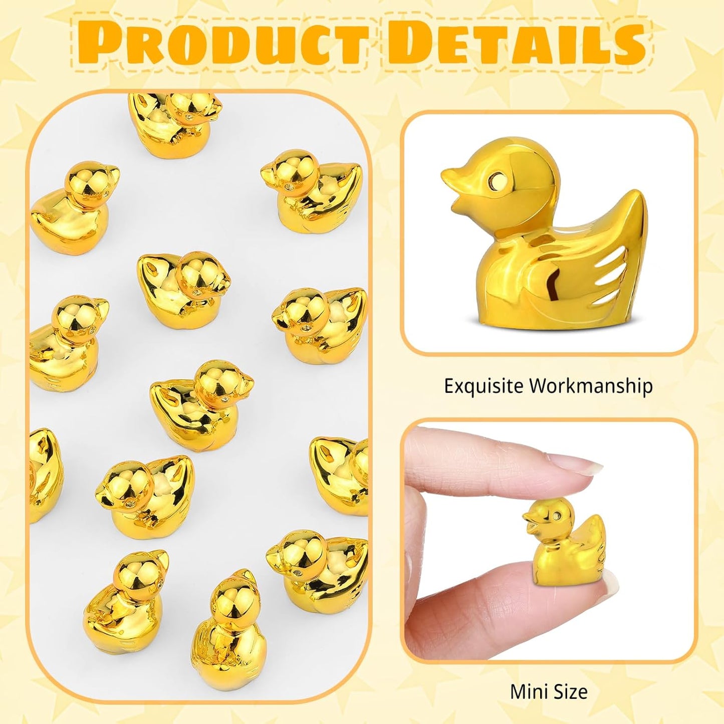 80Pcs Mini Golden Duck Statue Golden Duck Figurines Micro Garden Landscape Dollhouse Cake Decoration Potted Plants DIY Craft Charms for Party Gift