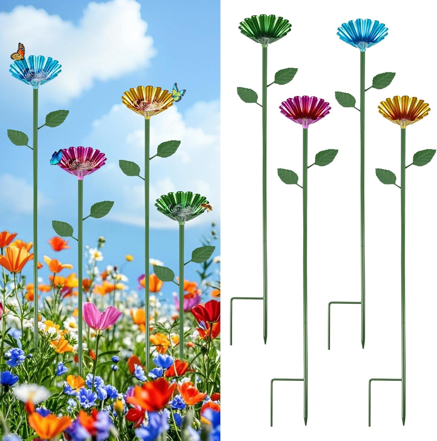 Bee Watering Station, 4 Pcs Metal Bee Water Feeder for Garden, Pollinator Water Feeder for Bees and Butterflies for Thirsty Pollinators（Red, Yellow, Blue, Green）