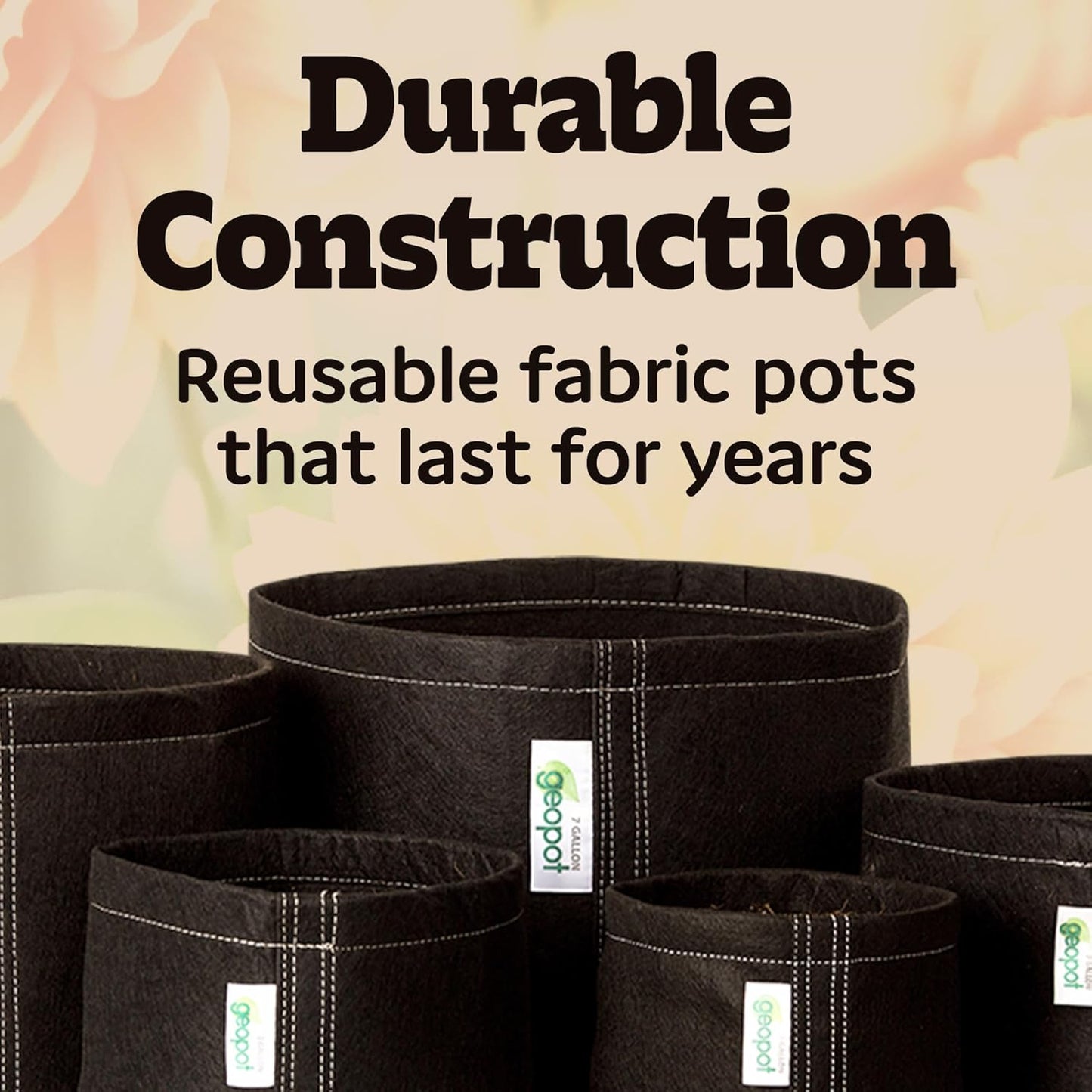 15 Gallon Fabric Grow Bags for Vegetables, Houseplants, Herbs & Flowers | 5-Pack | Aerated Fabric Pots for Outdoors and Indoors