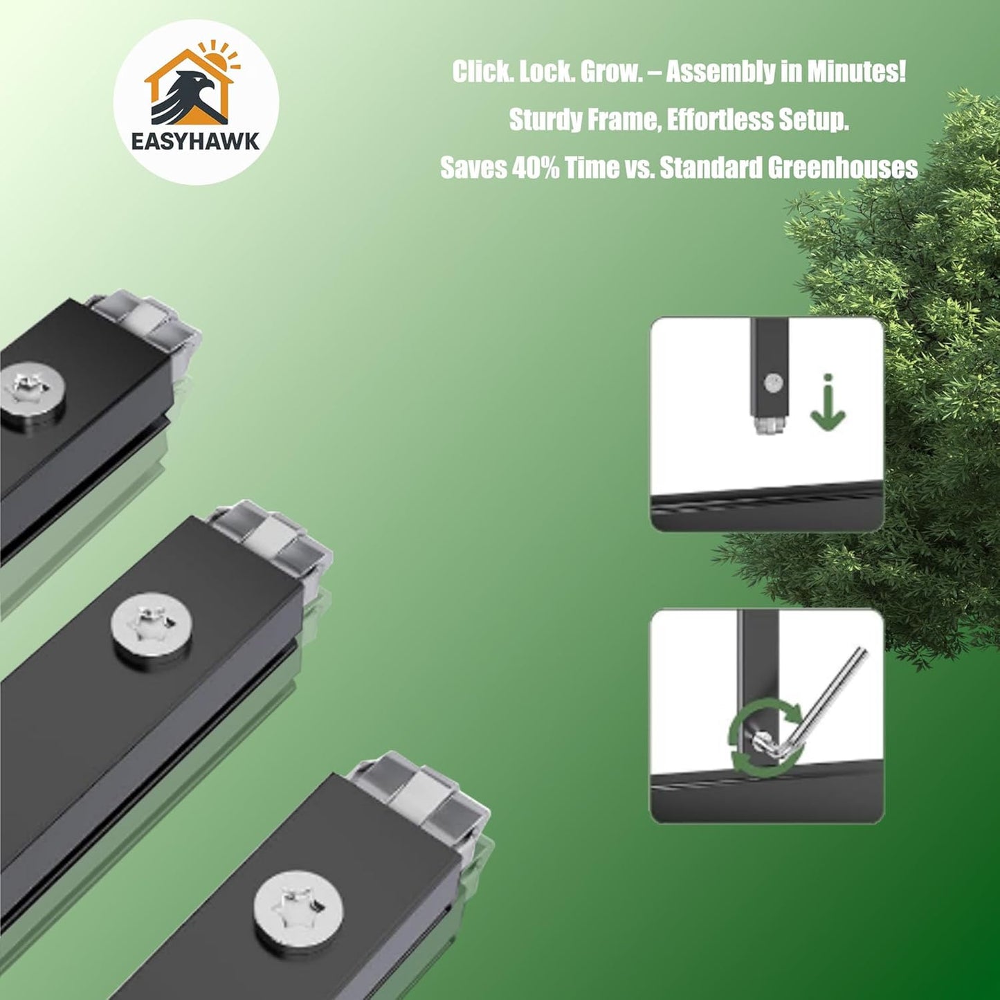 8x16 FT Greenhouse, Polycarbonate Green House with Quick Setup Structure and Roof Vent, Aluminum Large Walk-in Greenhouse for Outside Garden Backyard, Black