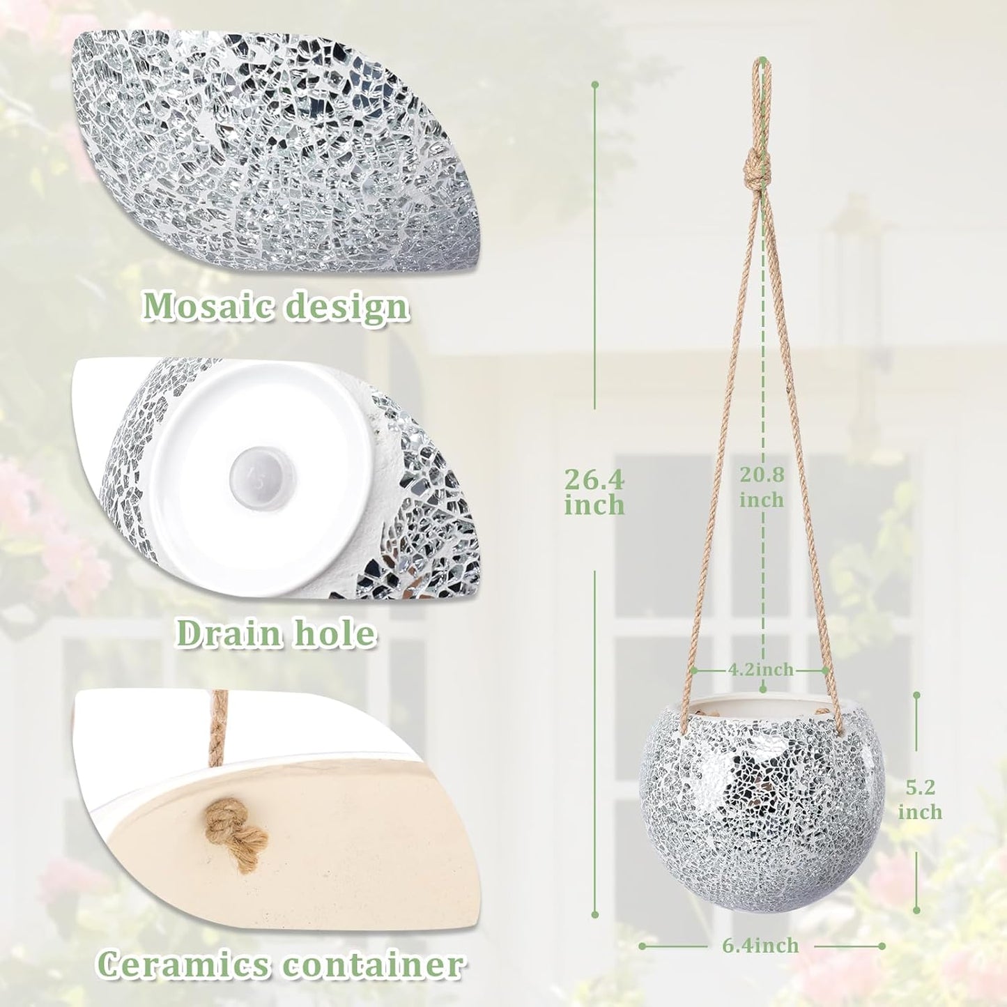 Hanging Planter Mosaic Garden Pot Small Flower Pot for Indoor Plant Disco Ball Hanging Planter with Drainage Sliver