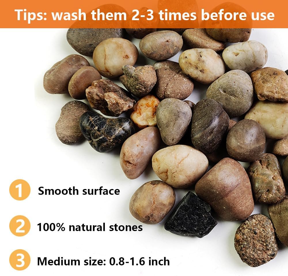 HappyFiller Natural Pebbles Polished Rocks Stones Mixed Color for Aquarium Gravel,Fish Turtle Tank,Outdoor Indoor Plants Top Dressing,Garden Landscaping,Home Vase Filler Decoration,18 LB