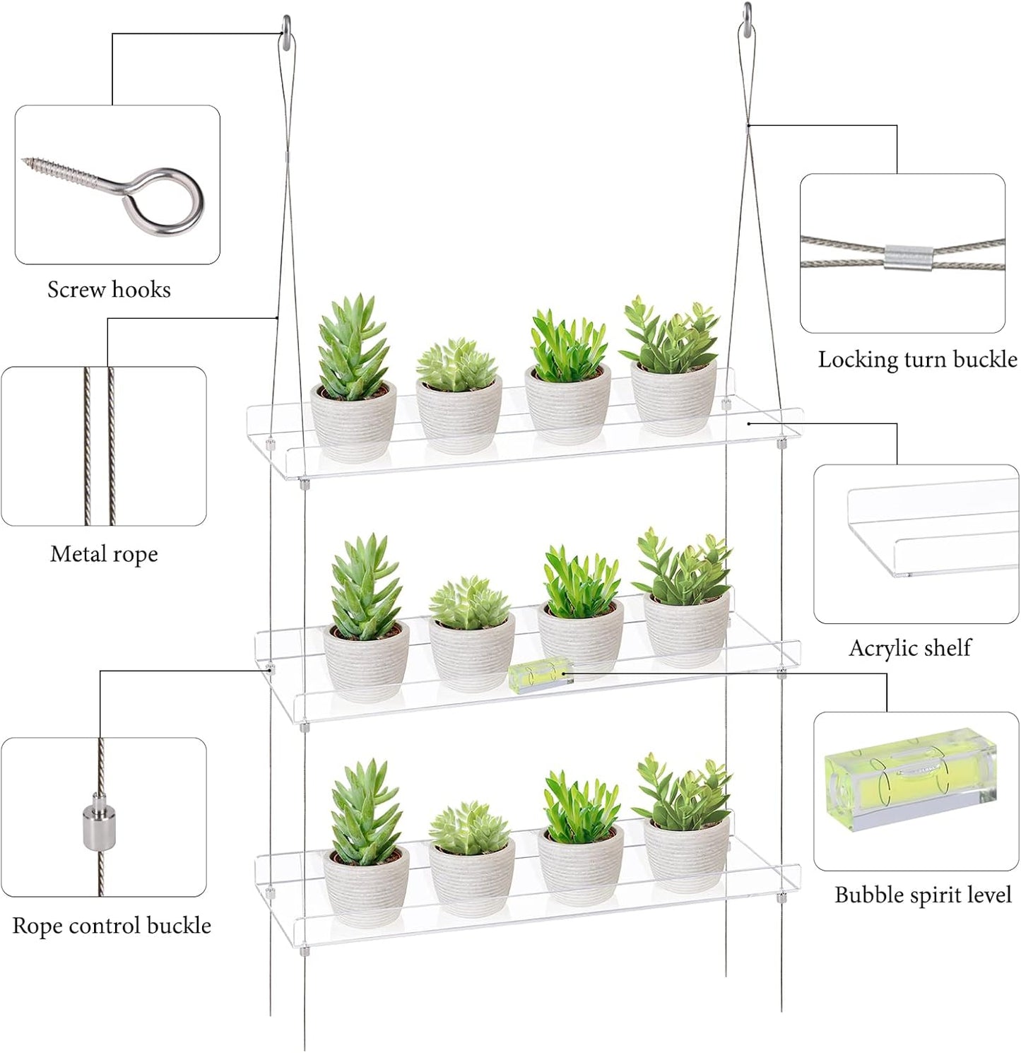 Sumerflos 3-Tier Acrylic Window Boxes Plant Shelves for Windows, Acrylic Hanging Window Plant Shelves, Indoor Windows Wall Hanging Plant Stand Flower Display Shelves