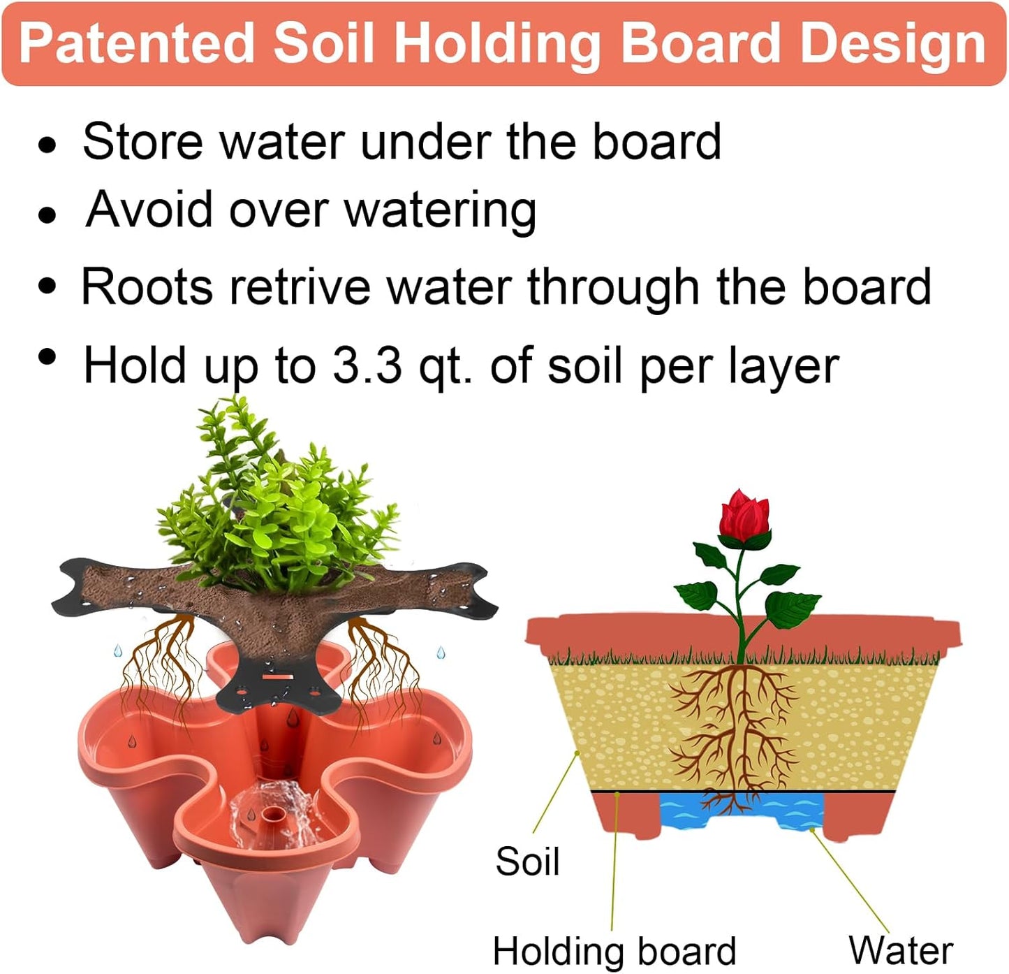 DUNCHATY 5 Tier Plant Pot, Vertical Garden Planter, Strawberry Planter, Indoor/Outdoor Planters, 2 Set, Brick Red, 29 x 13.6 x 13.6 inches