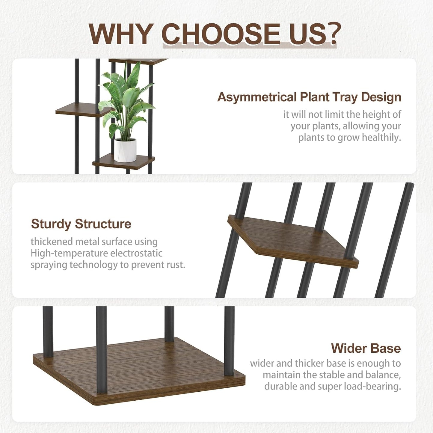 6 Tier Plant Stand Indoor, Tall Metal Wood Muti-Level Planter Shelf Holder, Sturdy Large Vertical Corner Orchid Flower Pot Display Rack for Narrow House Decor Office Living Room Bedroom, Oak