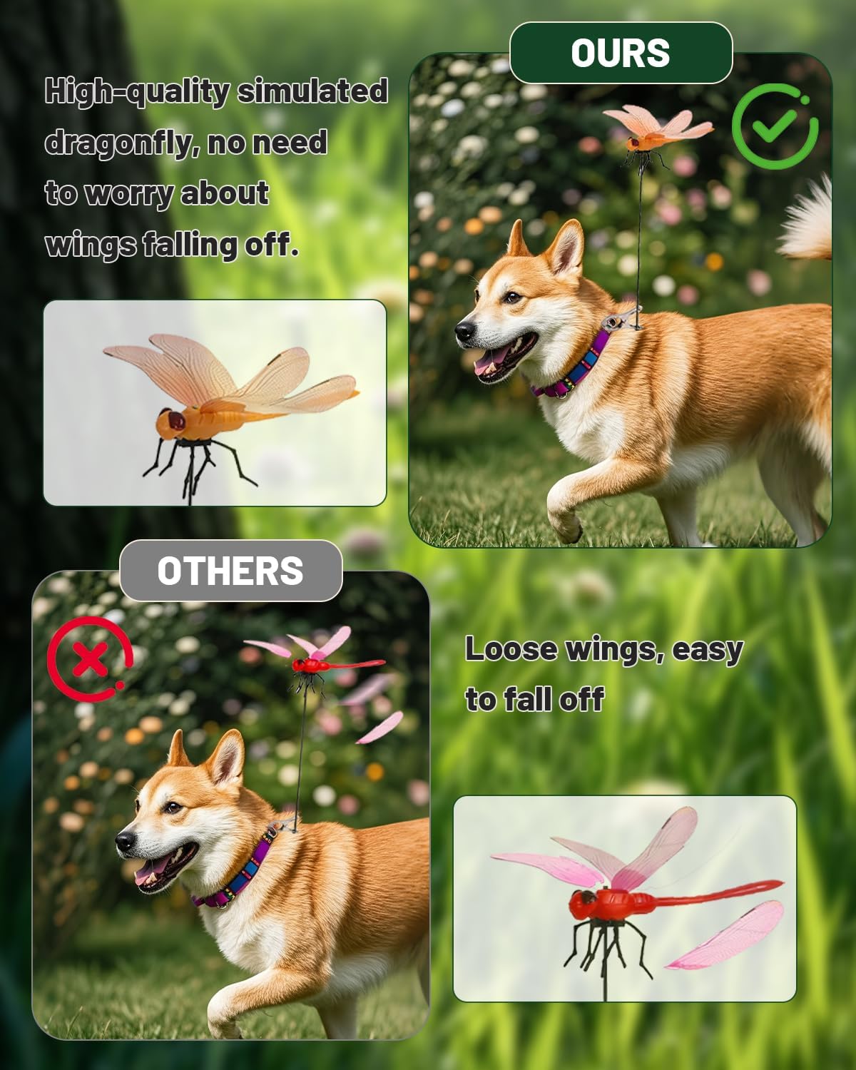 12 Pack Fake Dragonflies, Hat Clip Artificial Realistic 3D Dragonflies Garden Stakes Decor and Horse Fly Deterrent, Dragonfly Humming Bird Stakes, Fly Scare Devices for Indoor Outdoor