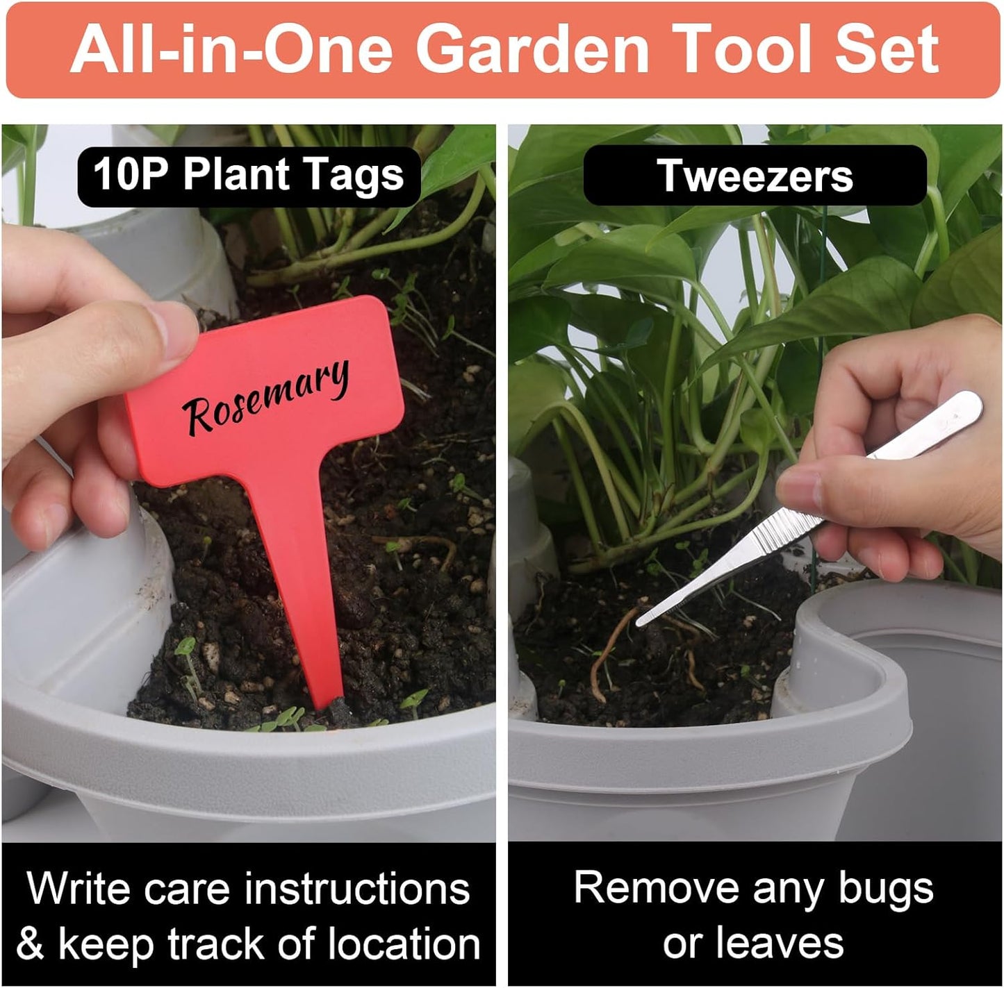 Vertical Planter, 6 Tier Stackable Strawberry Planter with Garden Tool Set, Movable Indoor/Outdoor Garden Herb Pot for Growing Vegetables and Succulents, Gray