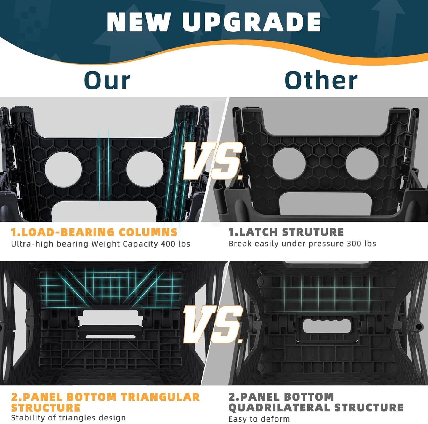 ACSTEP Folding Step Stool 17.5 Inch Heavy Duty Step Stool Foldable for Adults and Kids, Collapsible Stepping Stool with Handle, Non Slip Folding Stools for Kitchen Hold Up to 400lbs (Black 1PC)