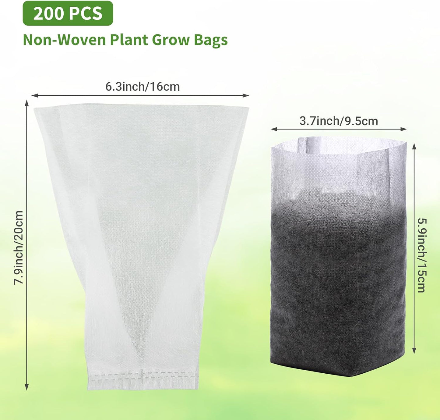 GREANER 200PCS Biodegradable Nursery Bags, 6.3"x7.8" Thickened Non-Woven Fabric Plant Seeding Grow Bags, Planting Seed Starting Pots Pouches for Flower Vegetable, Home or Outdoor Garden Supply