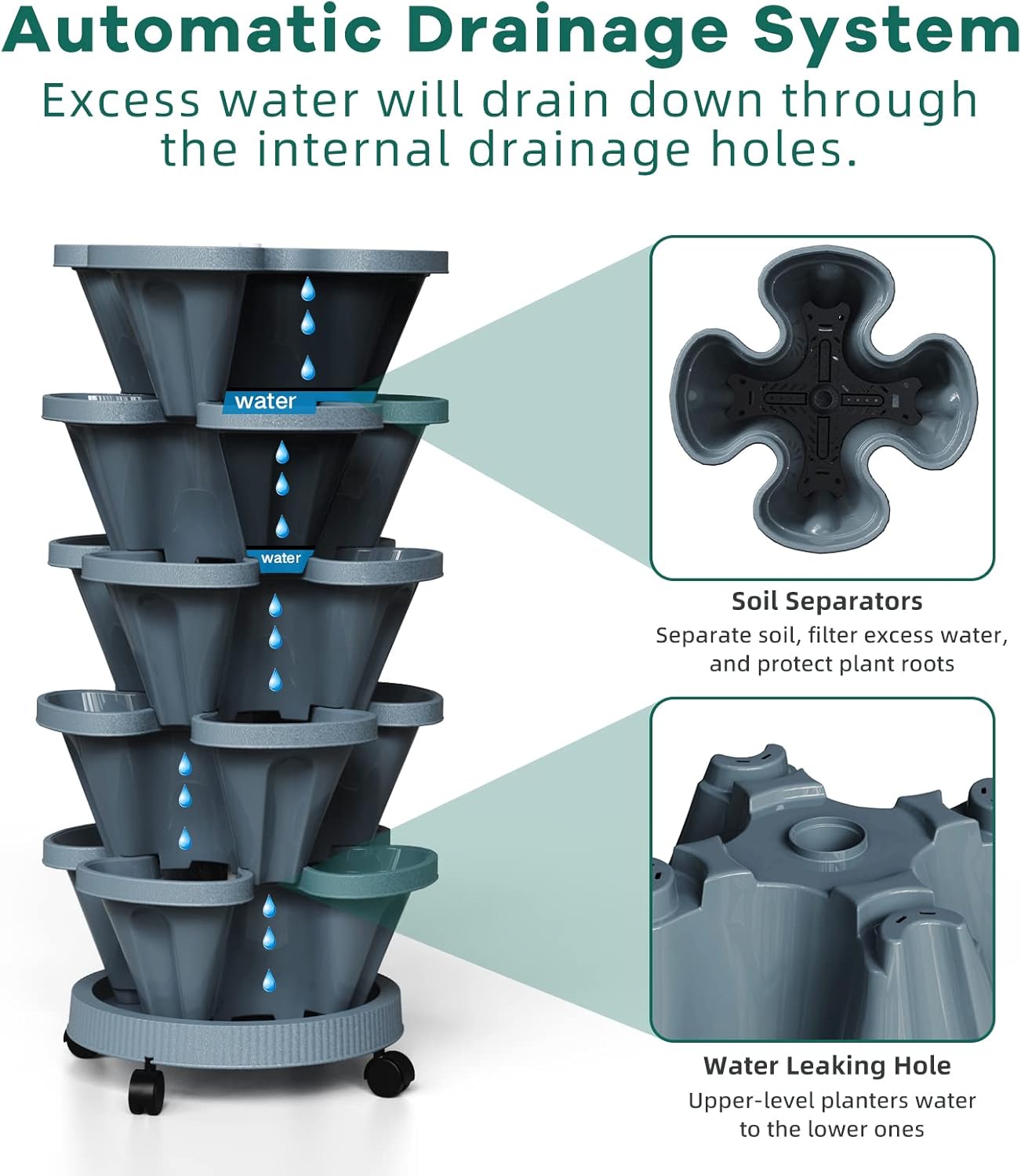 Strawberry Vertical Planters Tower Garden, 7 Tiered Stacking Herb Vegetable Planter with Support Pole Indoor and Outdoor - Dark Grey