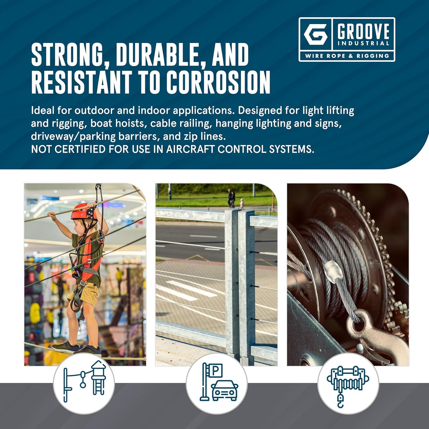 3/16’’ 7x19 Hot Dip Galvanized Aircraft Cable – Steel Wire Rope - 100 Feet