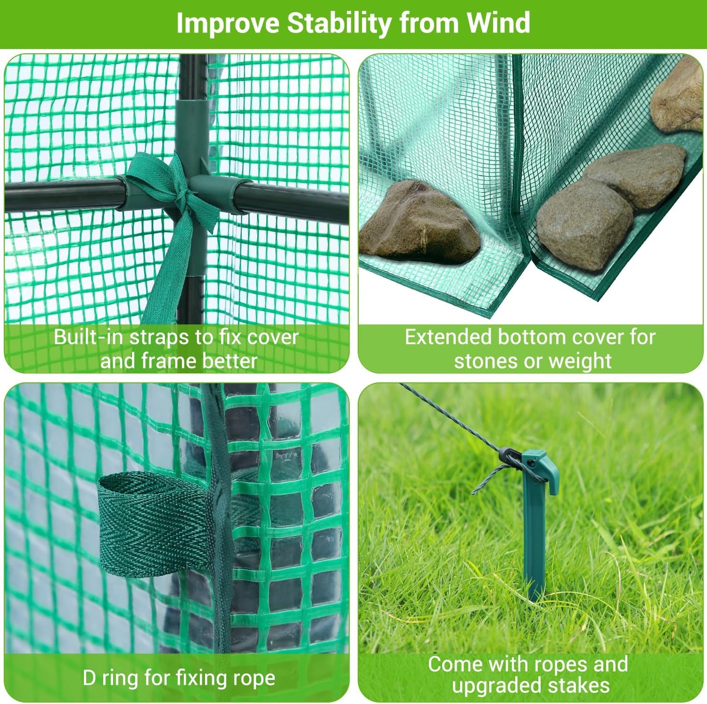 Greenhouse for Outdoors with Screen Windows, Ohuhu Upgraded 4 Tiers 11 Shelves Walk-in Greenhouses with Durable PE Cover, Outside Garden Plastic Green House with Ground Pegs & Ropes for Stability