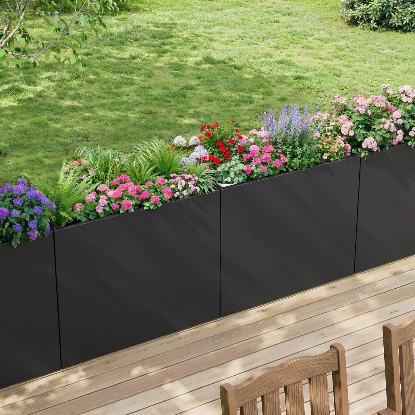 Stoog 38" Metal Tall Rectangular Planter - All-Weather Planter Box for Indoor/Outdoor Use, with Removable Insert Shelf, and Modern Design for Plants, Flowers, Garden, Black