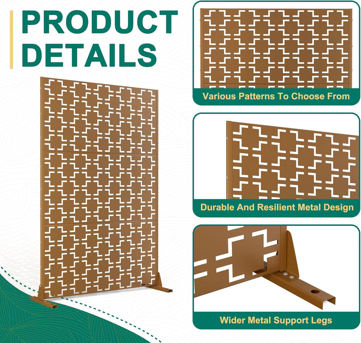 72" H47" W Metal Outdoor Privacy Screen - Freestanding, Decorative Fence (3 Panels)