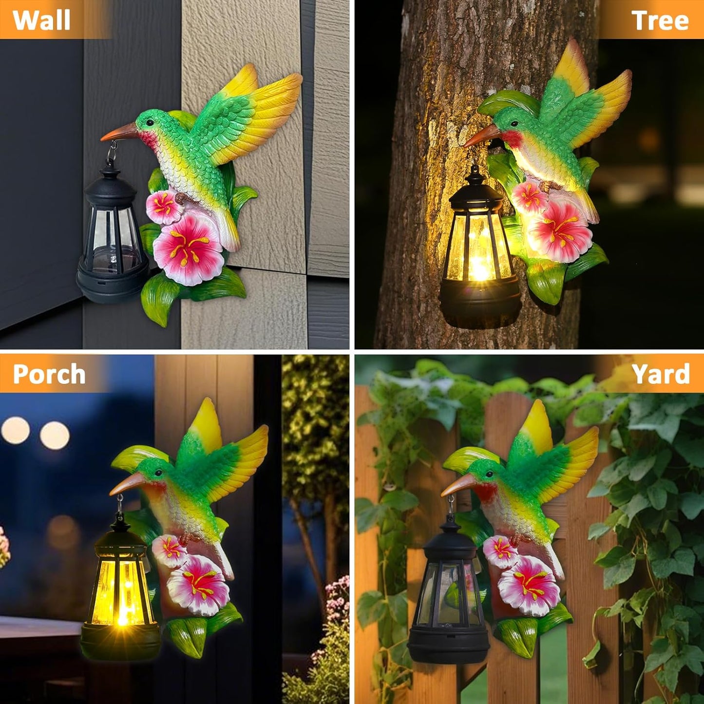 Solar Garden Outdoor Decor Hummingbird Statues, Hummingbird Solar Lights Garden Decor for Outside Yard Tree Wall Gate Balcony, Unique Gifts for Women Mom