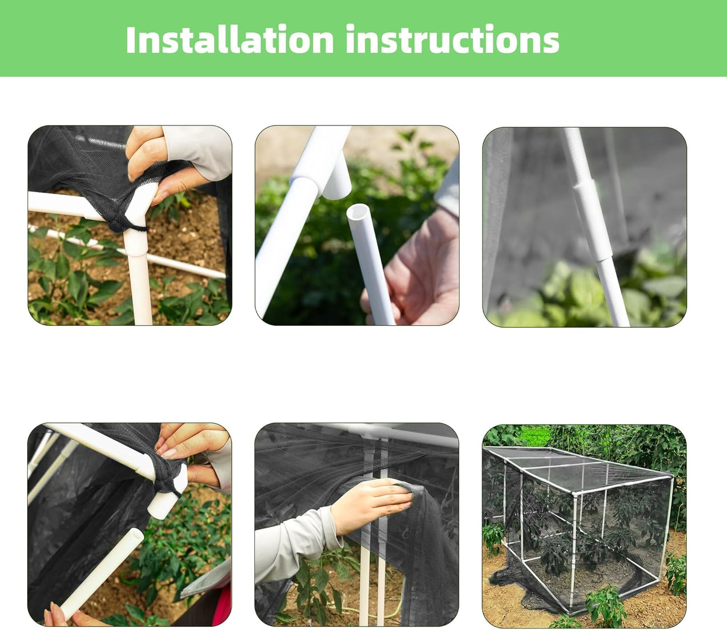 72 * 33 * 30 in Detachable Crop Cages for Garden, Plant Protection Tent with Garden Netting for Vegetables Fruits Flowers,Mesh Plant Covers for Outdoors (Black)