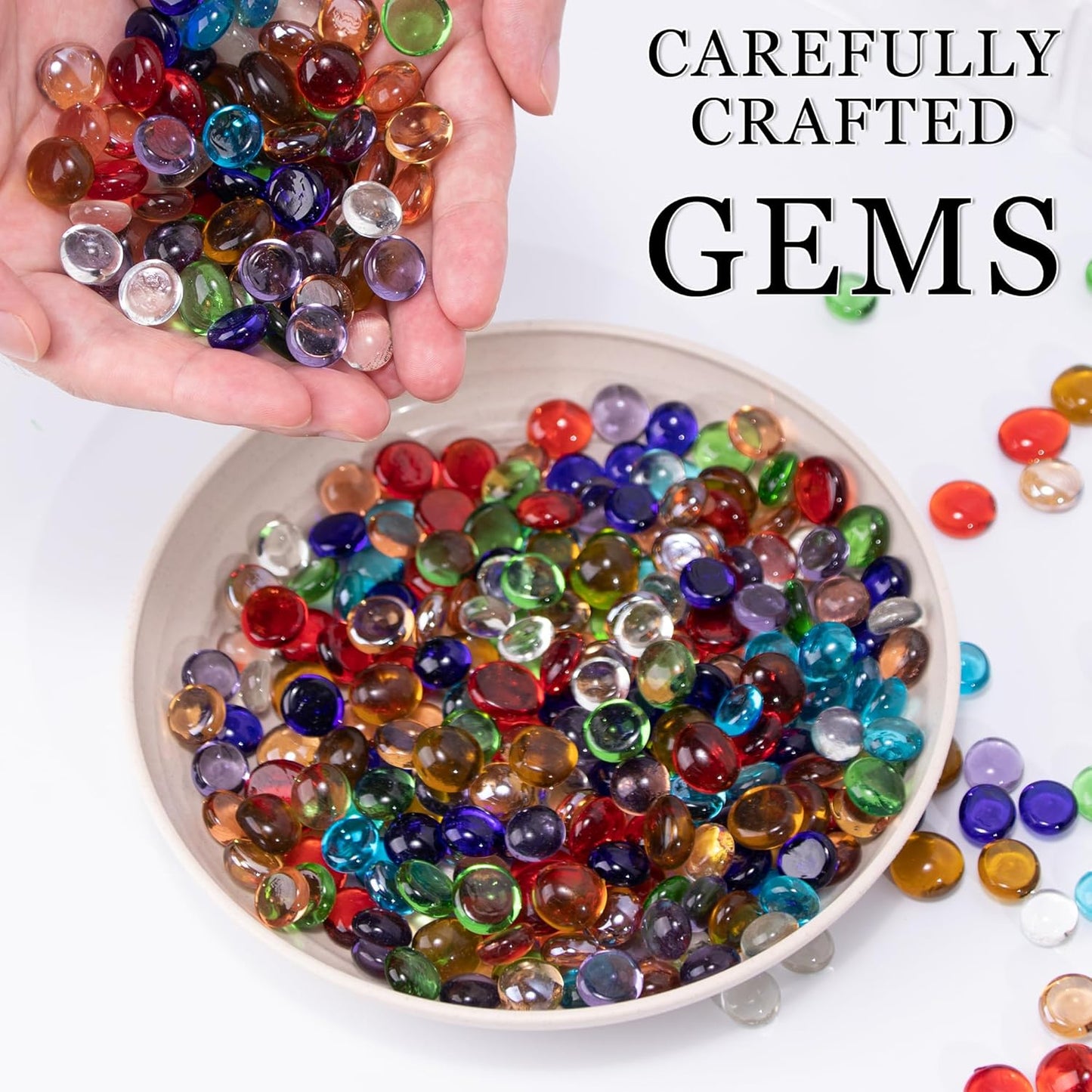 50PCS Mini Glass Gems,Mixed Colour Mancala Stones Flat Bottom Marble Beads for Home Decorative Art Craft Vase Filler(0.5"~0.7")