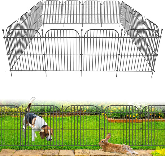 10 Panels No Dig Decorative Garden Fence, 24 in(H) x 20 ft(L) Rustproof Metal Wire Fencing Border, Dog Fence Outdoor for Yard, Temporary Tall Animal Barrier for Rabbits and Small Pets