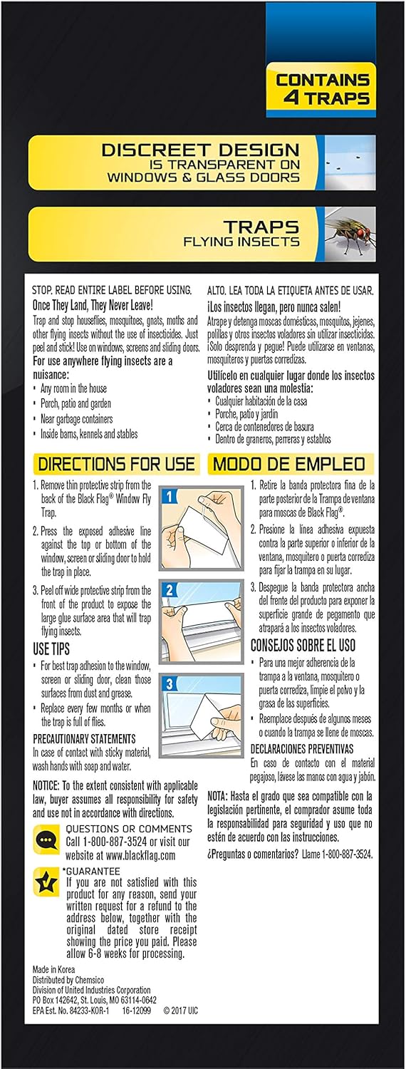 Black Flag Window Fly Trap, Transparent Glue Traps 4 Count