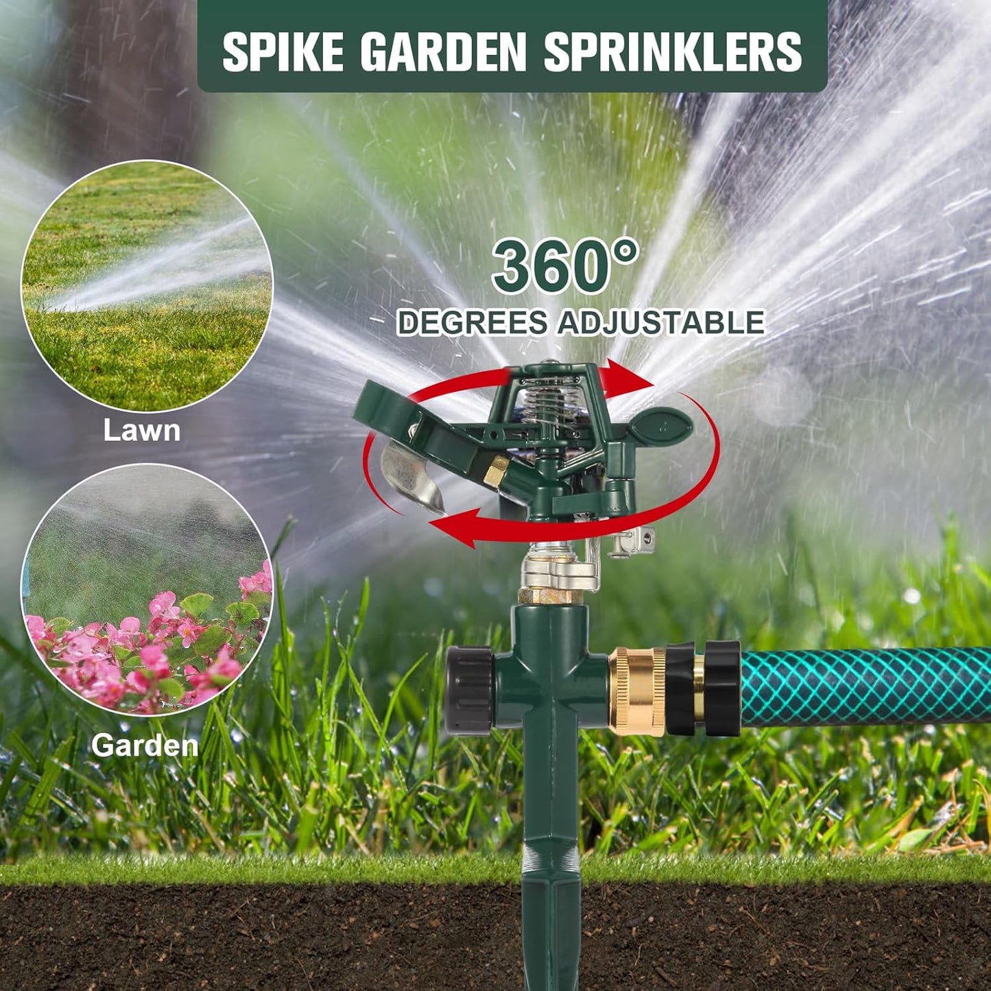 2 Packs Green Garden Sprinklers, Zinc Alloy Water Bird Sprinkler on Metal Base, Adjustable 360 Degree Lawn Irrigation for Yard