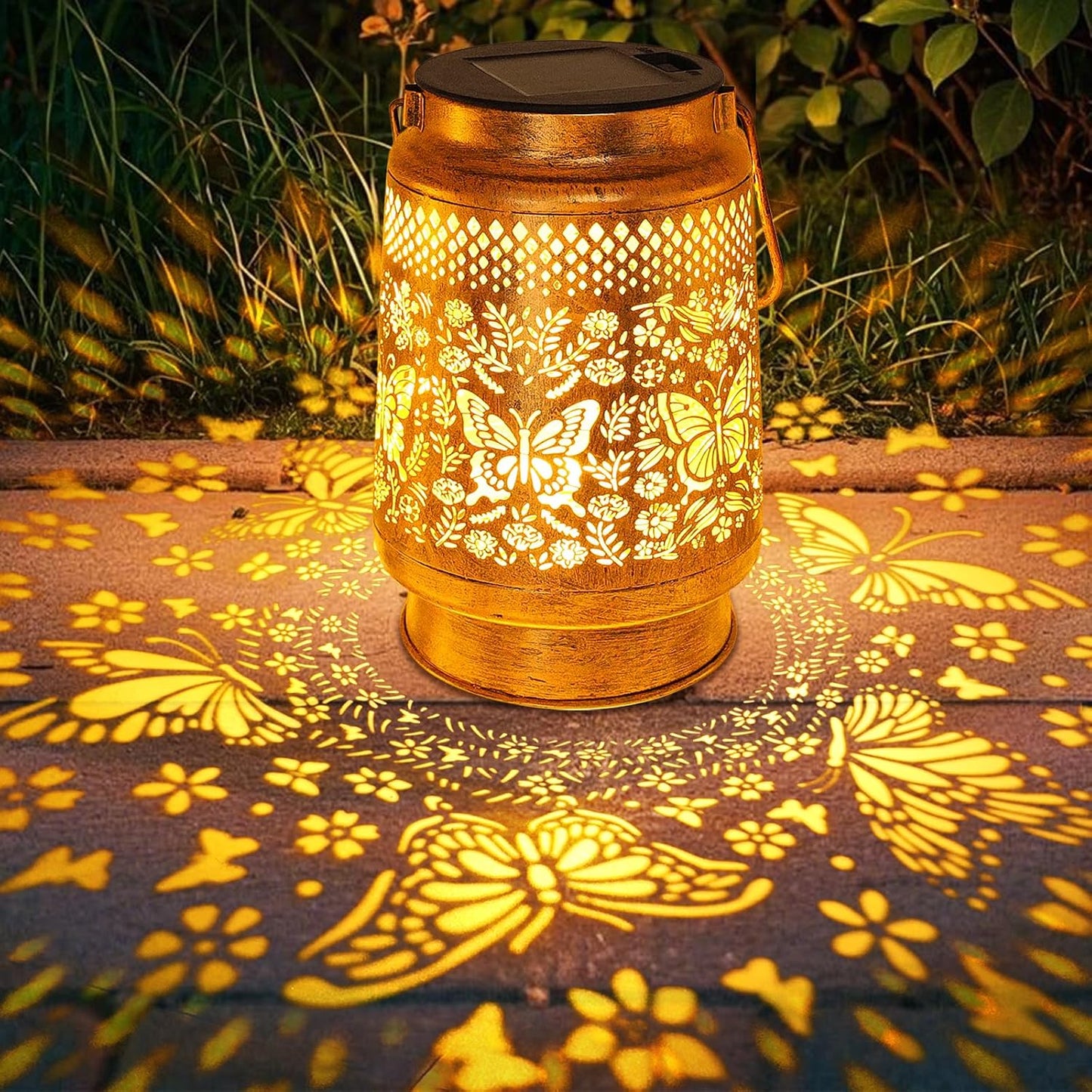 Solar Lanterns Outdoor Butterfly Garden Decor, Birthday Gifts for Women Mom Grandma Waterproof Metal Hanging Solar Lights LED Decoration with Shepherd Hook Outside for Garden Yard Porch Lawn Patio