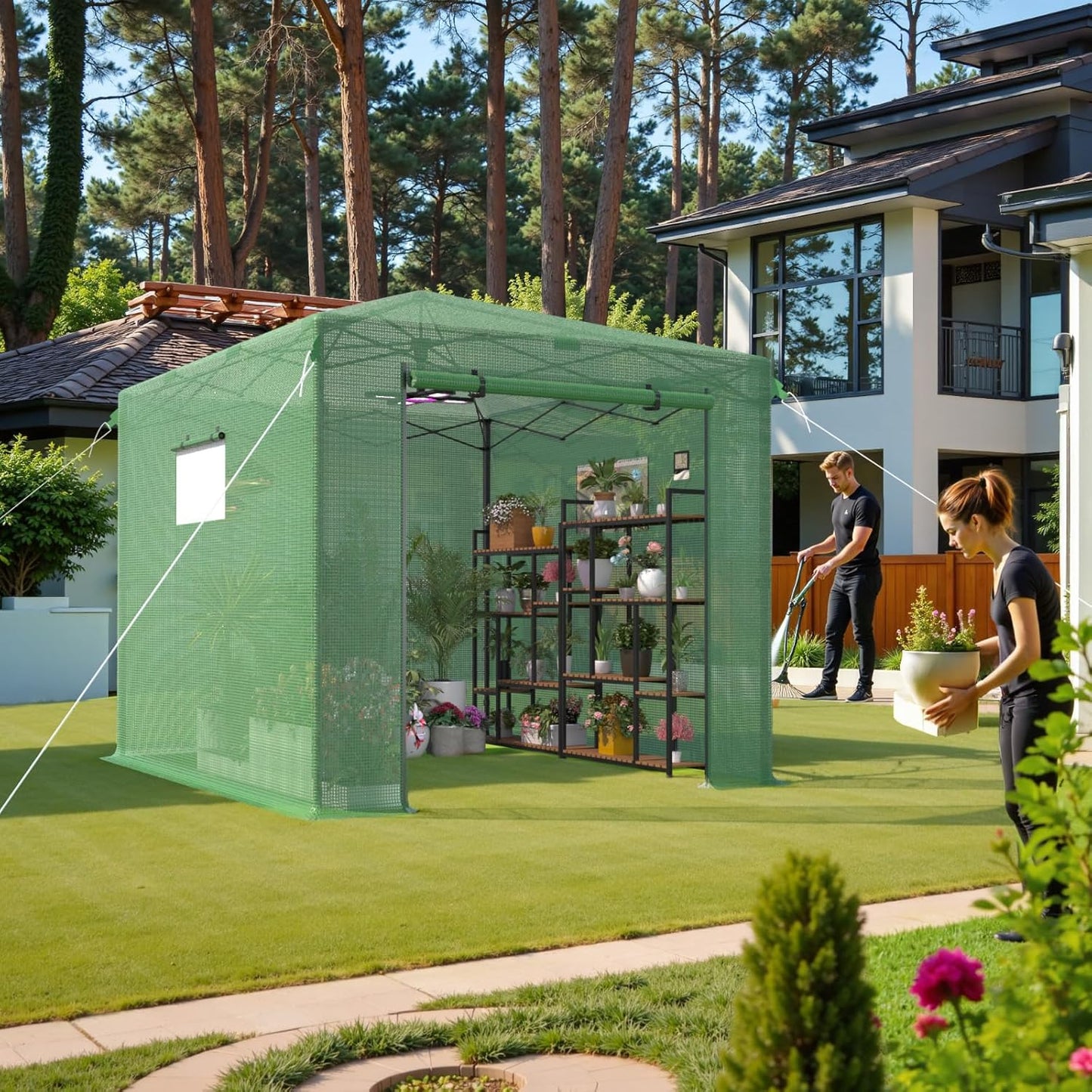 8X12 FT Pop Up Greenhouse,Greenhouse for Outdoors, Portable Walk-in Greenhouses with Roll-Up Zipper Door, PE Cover Greenhouses for Garden and Backyard, Easy Setup