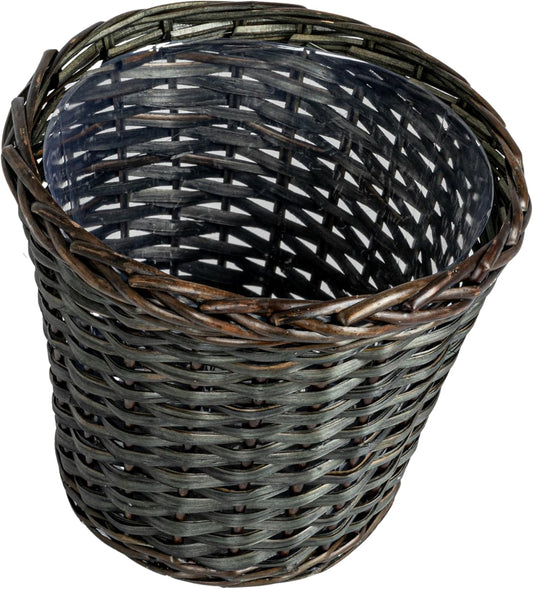 Household Essentials Woven Willow Waste Basket with Plastic Liner, Blue/Grey