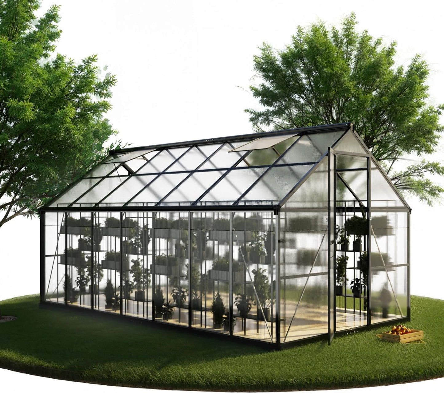 8x14 FT Greenhouse, Polycarbonate Green House with Quick Setup Structure and Roof Vent, Aluminum Large Walk-in Greenhouse for Outside Garden Backyard, Black