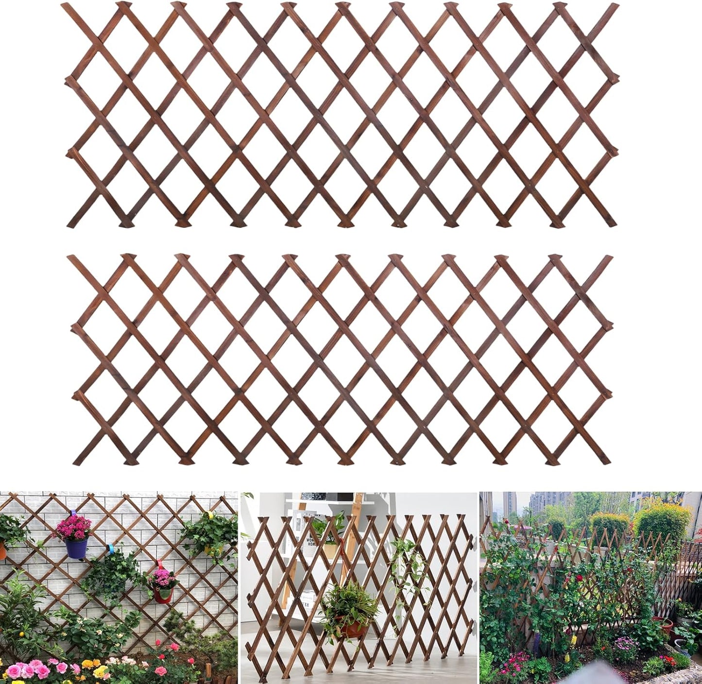2 Pcs Expandable Garden Trellis, 38" x 89" Large Wooden Lattice Fence Wall Panel Lattice Trellis for Climbing Plants Outdoor Ivy Vine Rose Clematis for Garden Patio Room Decor (2)