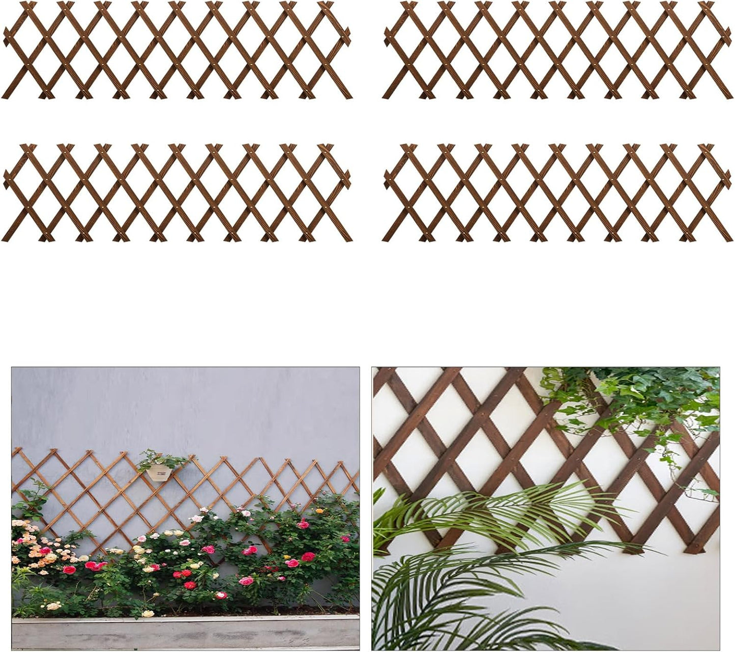 4 PCS Expandable Garden Trellis, 13.4" x 60" Trellis for Climbing Plants Outdoor, Wooden Lattice Fence Wall Panel Lattice Panels for Outside, for Climbing Plants Vine Ivy Rose Cucumbers Clematis