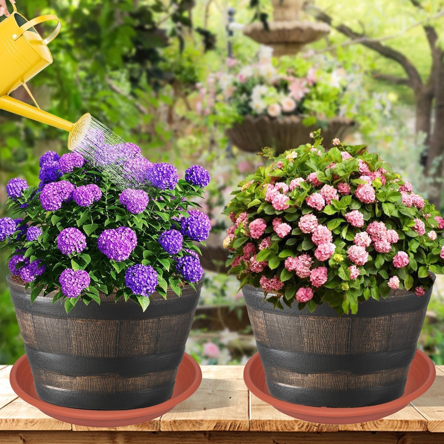 2 Pack of 22 inch Extra Large Plant Saucer, Extra-Deep 3.4" Plant Tray, Bird Bath Bowls for Garden, Plastic Pot Trays for Indoors Outdoors, Water Catcher for Gallon Grow Bags 19-22" (22", Terracotta)