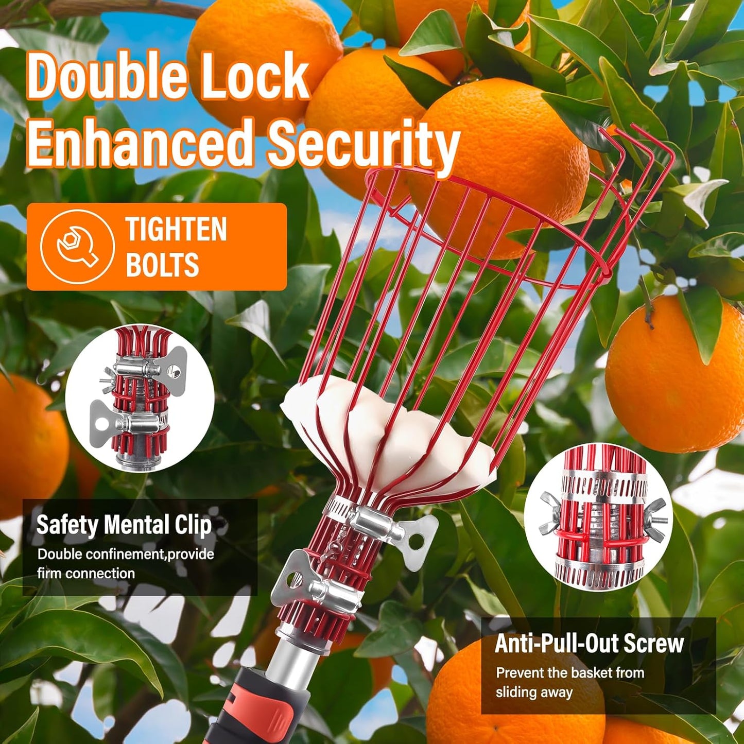 26FT Reach Fruit Picker Pole with Basket Telescoping,Apple Picker Pole with Basket,Lightweight Aluminum Pole Fruit Catcher for Trees,Orange Picker Suit for,Pear,Lemon,Mango,Guava,Avocados