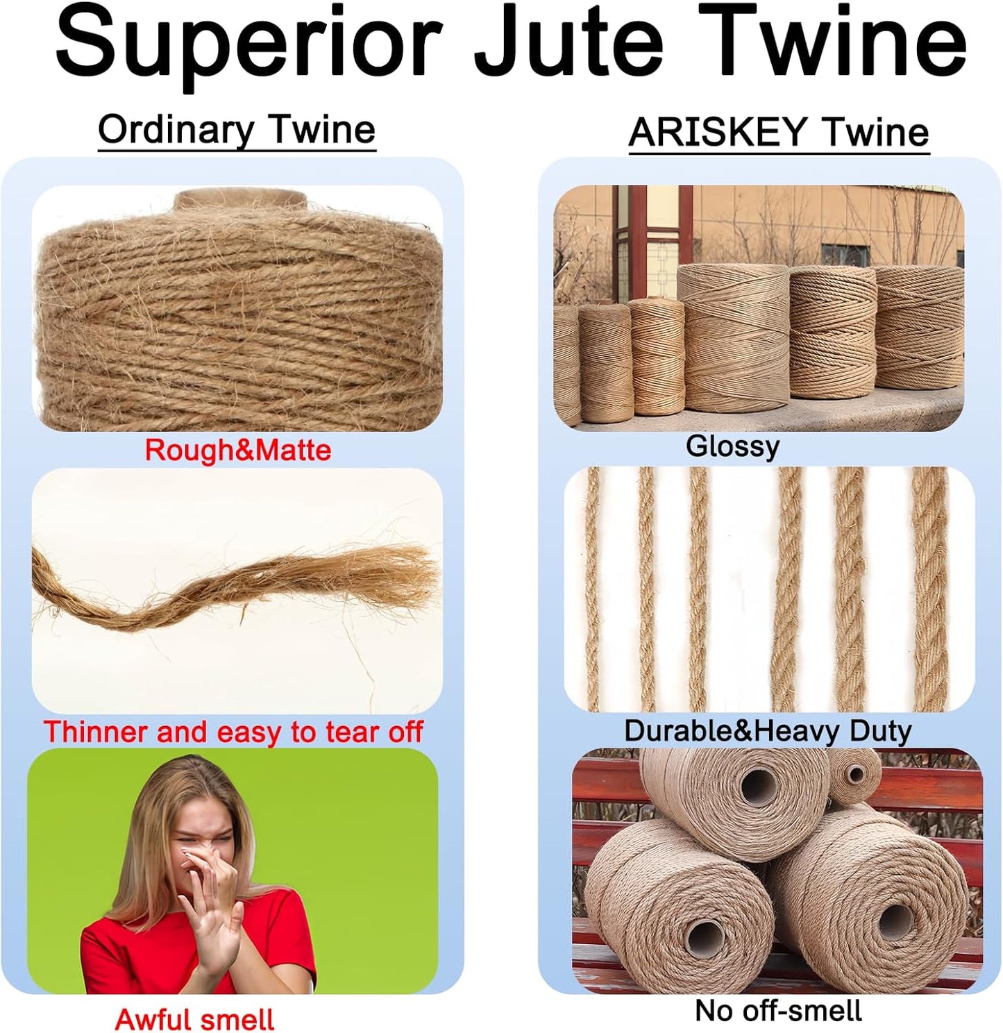 ARISKEY Natural Jute Twine 4mm,164 Feet Hemp Rope for Crafts Suitable for Macrame or Weaving Projects,Gardening Purposes and Outdoor Heavy-Duty Use