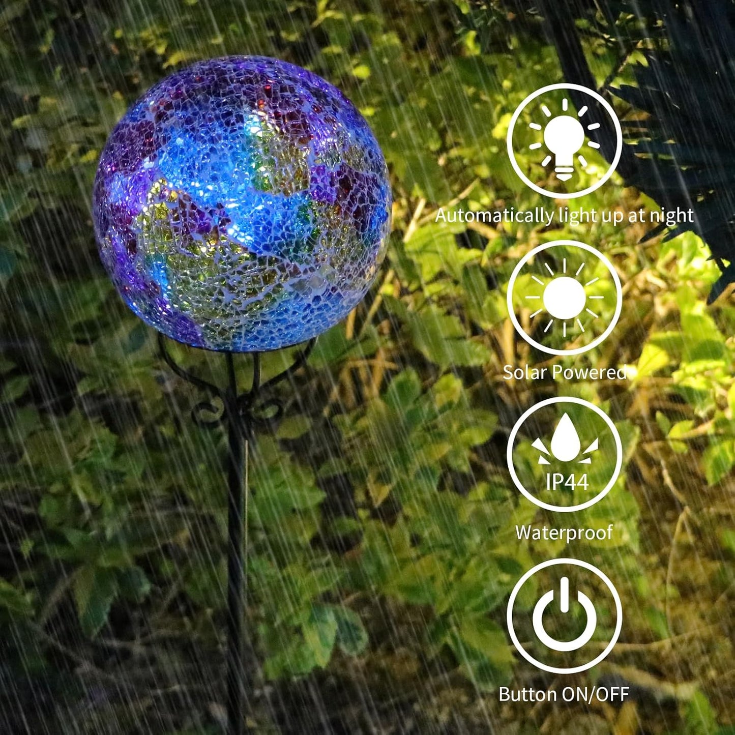 VCUTEKA Solar Outdoor Lights Garden Decor Mosaic Solar Garden Lights Waterproof Glass Ball LED Pathway Stake Light for Landscape Lawn Patio Yard Decoration 6 inch, Purple