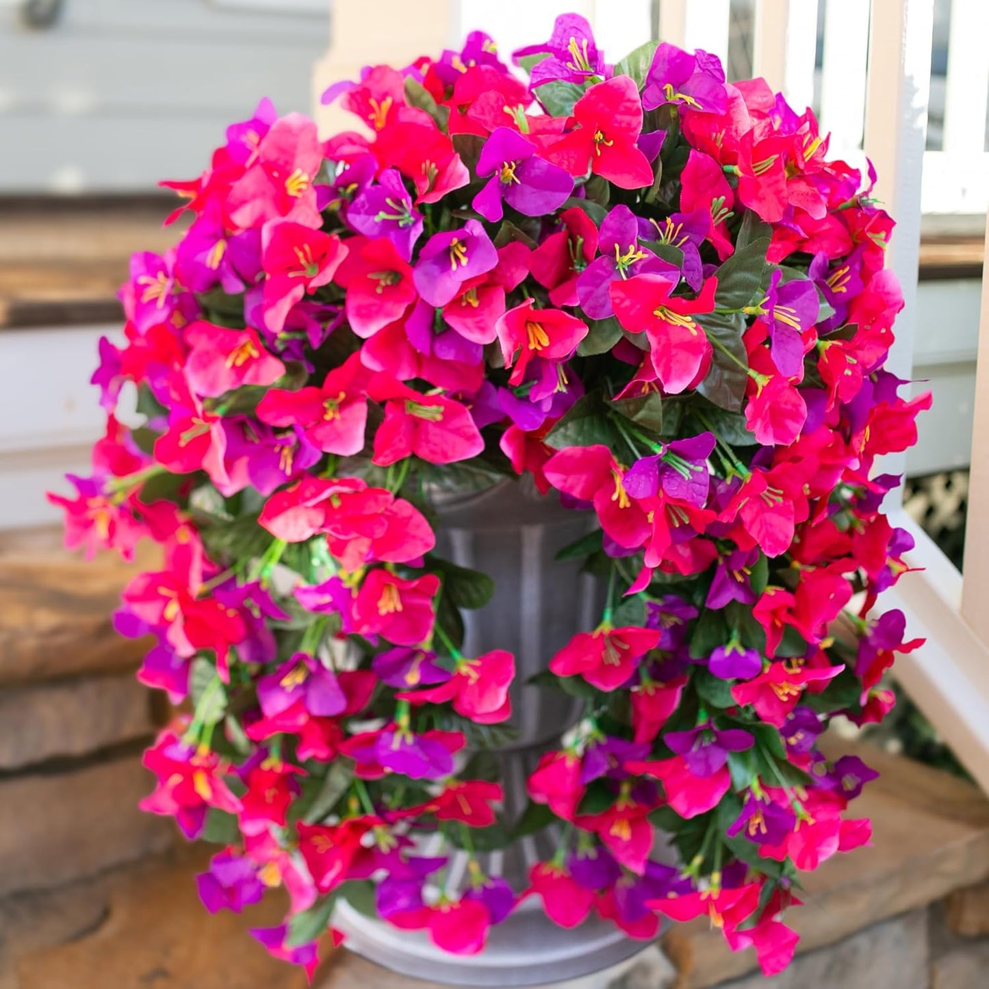 Bougainvillea Artificial Hanging Flowers Plants for Outdoors Decoration, 2pcs Fake Flowers Silk Bougainvillea Vines Realistic UV Resistant Faux Flowers for Outdoor Planters Porch Patio, Mix