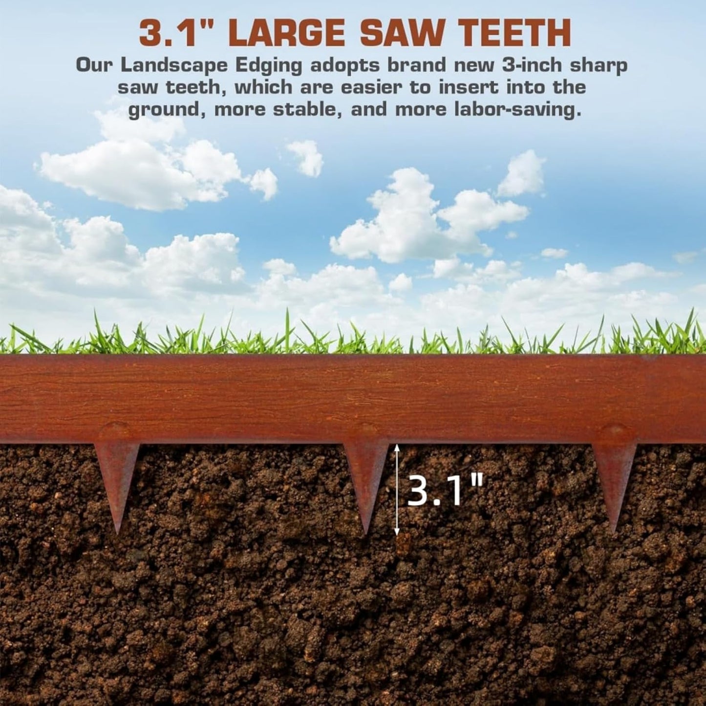 6.3Inch Cor-Ten Steel Landscape Edging, 6 Pack Hammer-in Metal Edging for Landscaping, Garden Edging for Lawn,Pathway, Yard