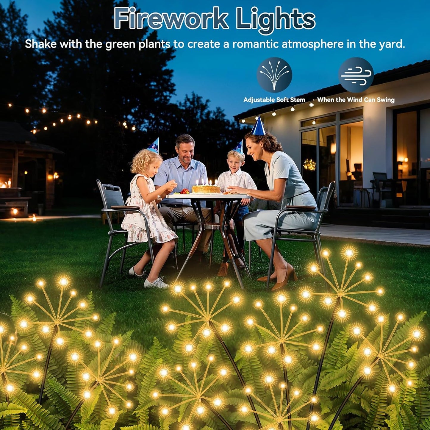 Solar Garden Lights 2 Pack Waterproof Swaying Starburst Light Solar Outdoor Lights for Yard Patio Walkway Pathway Party Wedding Decoration, Unique Gifts for Women, Warm White