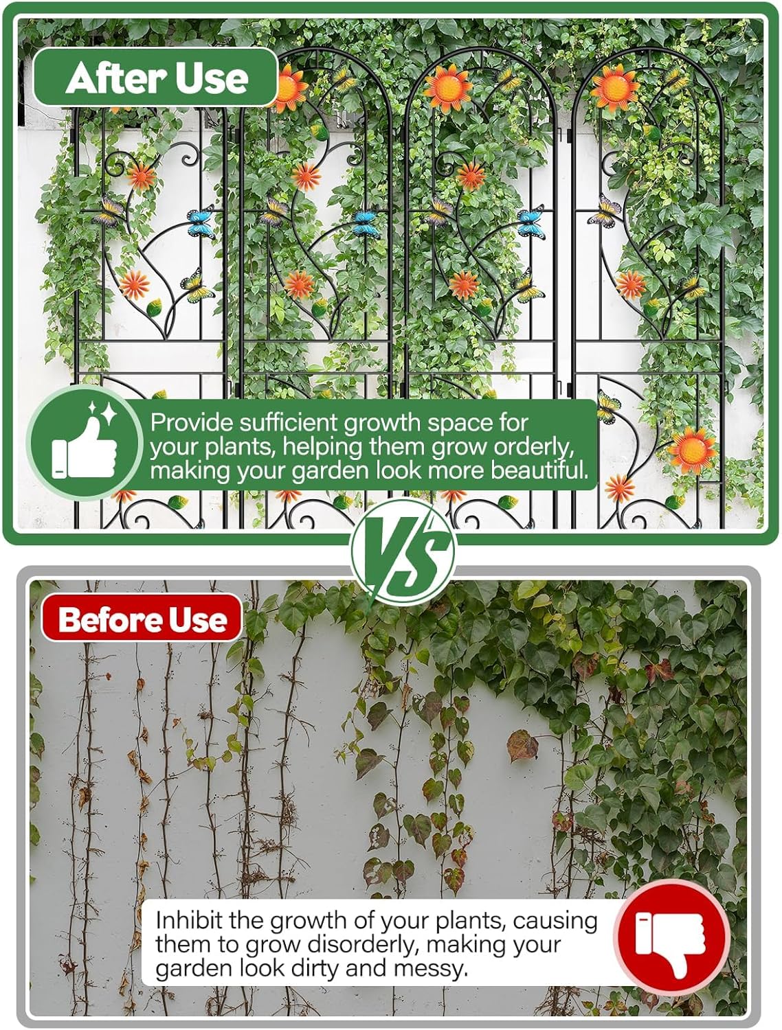 87 Inch Metal Garden Trellis for Climbing Plants, Kalolary 4 Pack Colorful Butterfly Plant Trellis Support Decoration Arched Fence Trellis Outdoor for Patio Lawn Garden Yard Backyard Wall