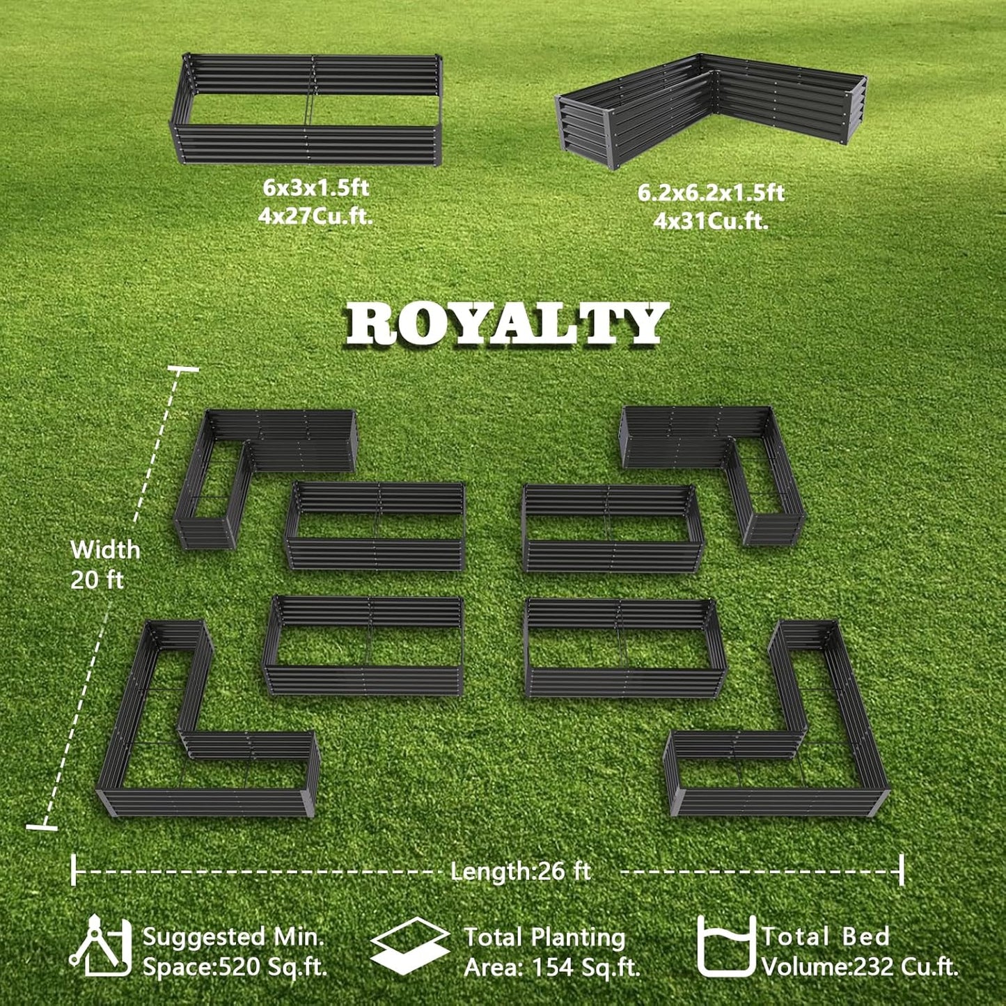 A ANLEOLIFE 8-Pack 6X3X1.5ft & 74x74x18 in Deep Root Galvanized Raised Garden Beds Outdoor for Planting Vegetables Flowers Herb, Quartz Grey