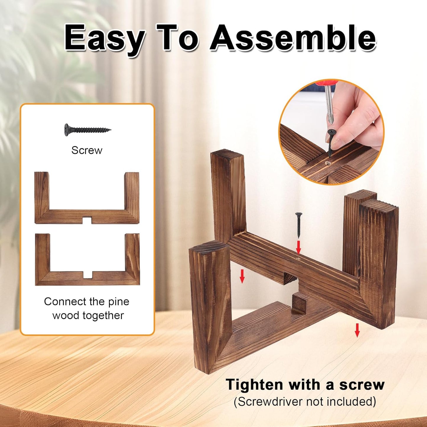 Plant Stand, Indoor/Outdoor Wood Plant Holder, Single Flower Pot Stand, Sturdy Planter Stand