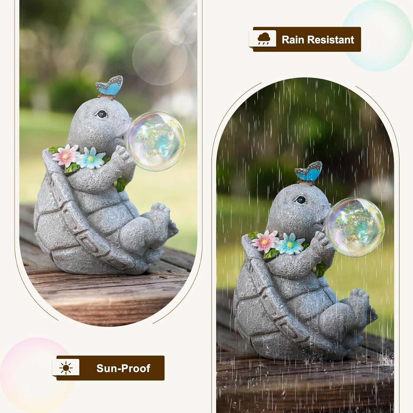 MININOVA Outdoor Garden Decorations Turtle Statues with Solar Light Resin Waterproof Figurines for Outside Yard Patio Mon Birthday Gifts