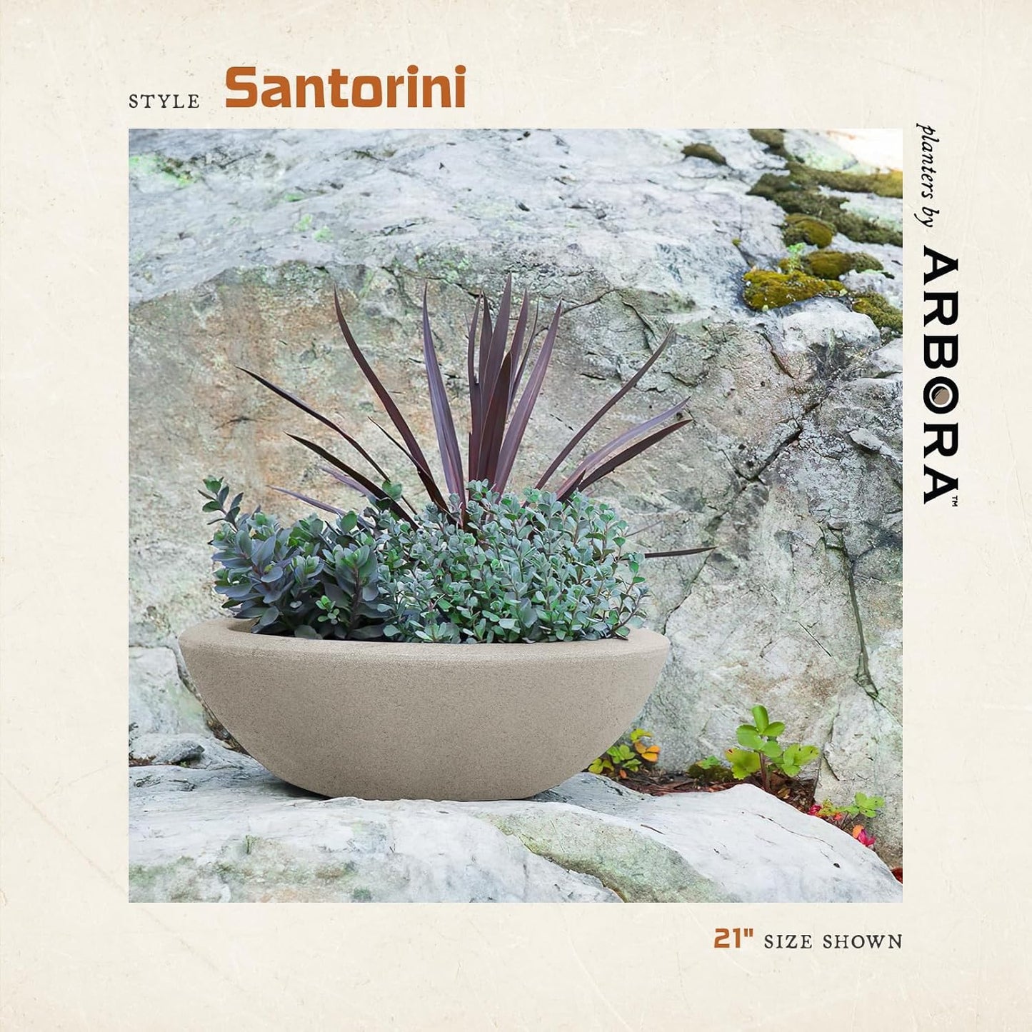 ARBORA 21" and 26” Santorini Bowls with Classic Cream Finish - Polyresin Indoor and Outdoor Planters, Durable, Weatherproof, Lightweight, Large Plant Pots for Patio, Garden, Deck