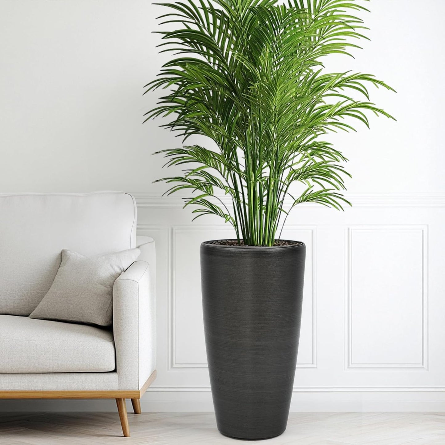 22.8" Resin Outdoor Planters (Set of 2) – Handmade Brushed Metal Finish Large Flower Pots, Durable & Weatherproof for Indoor/Outdoor Décor